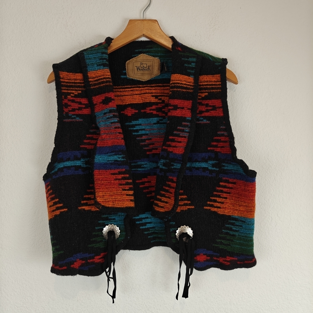 Vintage Woolrich Southwestern Wool Vest | Bold Aztec Print Open Front Cozy Sz L